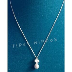 NEW! Tory Burch Silver Kira Pearl Drop Necklace